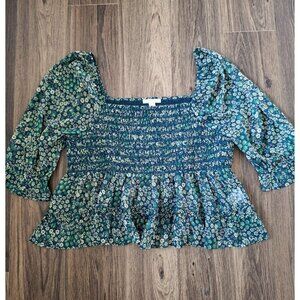 💙 American Eagle Smocked Flowy Top Size XL Milkmaid Prairie Cottage Country Wes